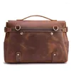 Briefcases Mens Briefcase Document Holder Vintage Leather 13'' Laptop Handbags Business