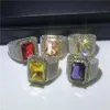 Cluster Rings Luxury Big Male Purple Yellow Geometric Ring Zircon Stone Engagement 18K Gold Large Wedding For Men176y