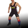 Badiace USA Star Tight Wrestling Singlet Gym Power Weight Lifting Outfit Man Tights One Piece Wrestling Gear Can Custom LOGO276N