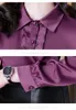 Purple Satin Blouse for Woman Designer Long Sleeve Shirts Office Ladies Ruffle Lapel Button Formal Shirt 2023 Autumn Winter Versatile Runway Solid Silk Blouses Top