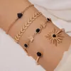 Armreif GD Elegante Damen-Armbänder aus Naturstein in C-Form mit Öffnung, Vintage-Stil, Sonnenblume, Edelstahl für Damen