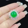 Kobiety moda biżuteria ślubna Symulacja naturalny agat lód zielony chalcedony jadein cyrkon diament otwarty pierścień dziewczyna impreza urodzinowa