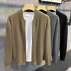 Suéteres para hombres Hombre Ropa Abrigo Color Sólido Cárdigan Punto para Hombres Chaqueta con cremallera Zip-up Jumpers lisos Japonés Retro Invierno 2023 Diversión