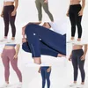 Lu yoga leggings side pockets high waist women yoga pants solid color sports gym wear leggings elastic fitness lady overall full t327q