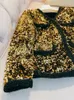 2023 Autunno Oro Nero Contrasto di Colore Con Pannelli di Paillettes Giacca a Maniche Lunghe Girocollo Classico Giubbotti Cappotto Corto Outwear M3O113802