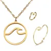 Manschette einfache und exquisite dünne Welle Kreis Strand Meer Surf Insel Schmuck dreiteilige Halskette Armband Ring Set219a