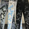 Mäns jeans svartblå stjärnmönster platch street män motorcykel pant punk denim 3 färg hip hop jean pantalon homme trendy237s