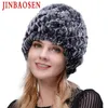 JINBAOSEN Damenmode Kaninchen doppelt warm gestrickt Naturmütze Nerzfell Winterreise Tourist Skimütze Y201024199B