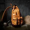 Backpack Soft Genuine Cow Leather Drawstring Bag Luxury Mens Laptop Travel Day Pack Large Capacity Handmade Mochila Sac