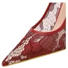 Wine Red Lace Women Pumps Mesh Hollow High Heels Sexy Party Shoes Stilettos Pointed Toe Female Pumps Tacones