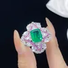 Conjunto de joias de casamento feminino imitado esmeralda turmalina verde cristal zircão diamante anel de abertura quadrado pingente colar brincos presente de festa de ano novo