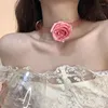 Collier ras du cou Rose camélia pour filles, colliers courts féeriques Sexy, chaînes esthétiques à fleurs, bijoux de fête et de Banquet réglables