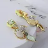 Backs Earrings European And American Tide Brand Jewelry Wholesale Color Enamel Inlaid Light Green Zircon Stone Long Ear Clip