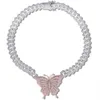 Nouveau 15mm glacé Bling CZ chaîne à maillons cubains or Rose collier papillon couleur argent 2 rangées CZ tour de cou femmes Hip Hop bijoux 3145