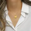 Pendanthalsband Ankomst Frostad Surface Sun Compass Necklace For Woman Ladies Stee Pvd Plated Coin Gold Jewelry