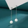 Dangle Earrings Womane Pearls Drop 925 Sterling Silver Fashion Trendy Jewelryロングチェーンエレガントな吊りパーティーの誕生日プレゼント