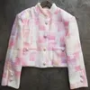 Kadın Ceketleri Pembe Ekose Tweed Ceket 2023 Sonbahar Yüksek Kaliteli Moda Birleştirilmiş Jacekt Kadın