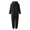 Women's Fur Women Hooded Jumpsuit Pajamas Long Sleeve Sleepwear Casual Winter Coat Warm Solid Color Zipper Sheepskin Female