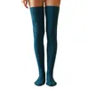 Chaussettes tricotées pour femmes et filles, couleur unie, hauteur des genoux, Tube Long pour automne et hiver, bleu/blanc/noir/gris