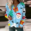 Hoodies femininos manga longa impressão de natal tripulação pescoço com zíper moletom superior casa casaco feminino frente