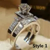 Роскошное мужское женское кольцо с кристаллом циркона и камнем серебряного цвета, винтажный свадебный комплект, мужские и женские обручальные кольца267t