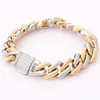 Bracelets en or cubain de 12 mm Chaîne de bijoux pour hommes Chaîne cubaine en or massif 18 carats Chaîne en losange hip hop double couleur Bracelet en chaîne cubaine * Fermoir diamant * 8 pouces