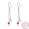 Real 925 Sterling Silver Tiny Heart Earrings Hanging Chain Minimal Red Danging Earing Brincos Perola Pendientes SE058 Hoop & Huggi355g