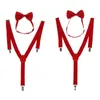 Fashion 1 Set Unisex Adjustable Y-Back Suspenders Bow Tie Clip-On Braces Elastic Wedding For Men Women 11 Colors Neck Ties236w