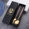 Dinnerware Sets 4Pcs Set Stainless Steel Bright Mirror Surface Titanium Gold Chopsticks Spoon And Fork Kitchen Accessories