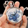 Zakhorloges Blauw en wit porselein Modehorloge Mechanisch herenhandtas Stoompunkketting Fob-ketting Romeinse digitale klok