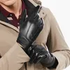 5本の指の手袋バイソンデニムメンシープスキン秋の冬の温かいタッチスクリーンフルフィンガーミトン高品質の本革の231013