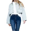 Damenjacken, modische Persönlichkeit, lässige Crop-Jeansjacke mit Knopfleiste, zerrissenem Denim und Strass-Quaste, Herbst-Outwear