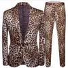 Leopard Print Men garnitur Set z spodniami Safari Suits for Men Performance Dj Kurtka luksusowa piosenkarka Star Coat 220425235J