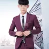 Män passar tre stycken pälsbeständare Koreansk version Slim Fit Professional Work Uniform Groom Wedding Best Man Set Blue Purple