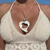 Pendant Necklaces Hollow Big Alloy Heart Boho Brown Velvet Rope Bead Sweater Jewelry Gifts For Women Mom