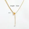 Chains Joolim Jewelry Wholesale Elegant Fresh Water Pearl Bead Pendant Sweater Chain Adjustable Stainless Steel Necklace For Women
