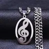 Pendant Necklaces Music Notes Stainless Steel Necklace Women Men Silver Color Chain Oval Jewelry Chaine Acier Inoxydable N4277S06P281Y