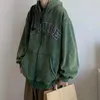 Erkek Hoodies Bahar Yıkalı Zip-Up İşlemeli Mektup Vintage Harajuku Erkek Moda Dış Giyim Y2K Kapüşonlu Adam Giyim