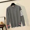 2024 Autumn and Winter New Loose Sweater Bottom Shirt Men Womens Same Style Couple Four Bar Round Neck Knit Coat