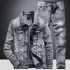 Survêtements pour hommes Mode Slim Ensembles Printemps Automne Bleu Denim Denim Coton Veste à manches longues Ripped Hole Jeans Couple Deux Piece302E