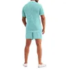 Herrspår 2023 Summer Lastest T-shirt Shorts Set Trendy Hawaiian Sexig Solid Color Outdoor Beach Short Sleeve Suit Cool