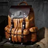 Mochila Luxo Mens Vaca Couro Bolsa Grande Capacidade Retro Ombro Estilo Militar Viagem