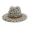 Künstliche Wollfilz-Fedora-Hüte mit braunem Lederband, Leopord-Druck, Vintage-Mode, Damen, Herren, Jazz-Kappe, Panama-Hut328S