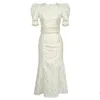 Dwuczęściowa sukienka Celebrity Style Vintage 2 sztuki stroje Kobiety Jacquard satynowe perłowe frędzl