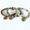 Mg0672 picasso jasper ohm pulseira natural crzay ágata mala contas pulseira novo design musgo ágata lótus charme bracelet310p