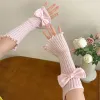 Fashion Women Knitted Bow Tie Fingerless Gloves Lolita Arm Sleeve Pink Girl Gothic Keep Warmer Long Gloves Kawaii Accessories