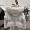 Women's Trench Coats 2023 Women Winter Fashion White Duck Down Jackets Female Real Big Fur Collar Hooded Ladies Short Loose Overcoats