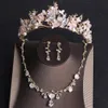 Ohrringe Halskette Barock Gold Rosa Schmetterling Kristall Modeschmuck Sets Strass Tiara Braut Frauen Hochzeit Set2670