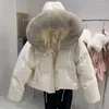 Trench da donna 2023 Moda invernale da donna Piumini d'anatra bianchi Donna Vera pelliccia grande collo con cappuccio Cappotti corti allentati da donna