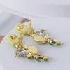 Backs Earrings European And American Tide Brand Jewelry Wholesale Color Enamel Inlaid Light Green Zircon Stone Long Ear Clip